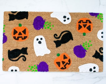 Halloween Doormat, Autumn Porch Decor, Welcome Mat, Ghost Doormat, Halloween Decor, Fall Doormat, Outdoor Rug, Outdoor Fall Decor, Pumpkin