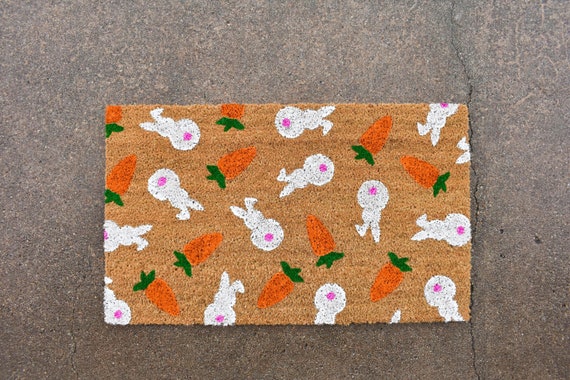 Bunny And Carrot Doormat Easter Doormat Cute Doormat Etsy