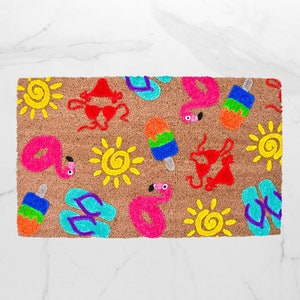 Summer Doormat, Summer Decor, Cute Doormat, Welcome Mat, Flip Flop Doormat, Outdoor Rug, Front Porch Decor, Flamingo Doormat, Entryway Rug