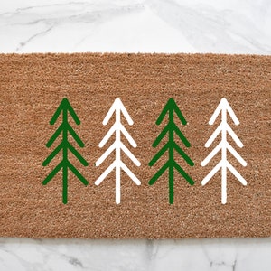 Pine Tree Doormat, Cute Doormat, Christmas Doormat, Outdoor Rug, Christmas Decor, Welcome Mat, Pine Trees, Winter Decor, Farmhouse Decor GREEN & WHITE