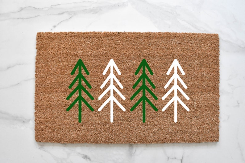 Pine Tree Doormat, Cute Doormat, Christmas Doormat, Outdoor Rug, Christmas Decor, Welcome Mat, Pine Trees, Winter Decor, Farmhouse Decor GREEN & WHITE