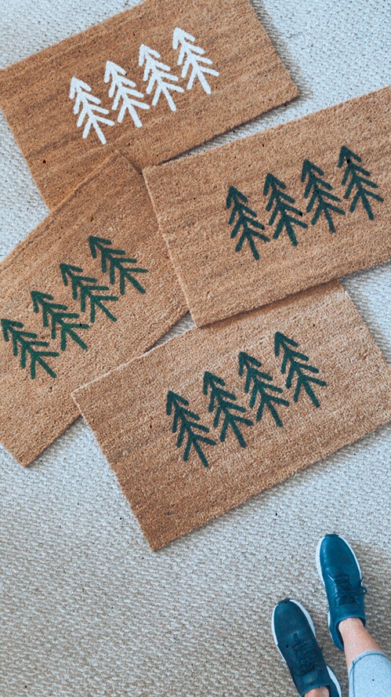 Pine Tree Doormat, Cute Doormat, Christmas Doormat, Outdoor Rug, Christmas Decor, Welcome Mat, Pine Trees, Winter Decor, Farmhouse Decor image 2