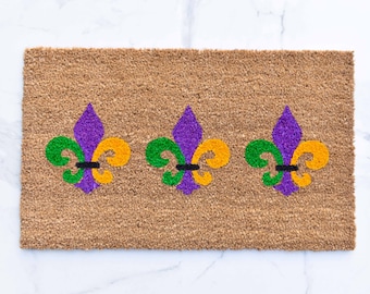 Fleur De Lis Doormat, Mardi Gras Decor, Cute Doormat, Welcome Mat, NOLA, Outdoor Rug, Fleur De Lis, New Orleans, Front Door Mat, Doormat