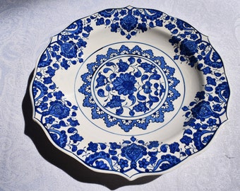 Blue and White Platter, large serving plate for serving or wall art