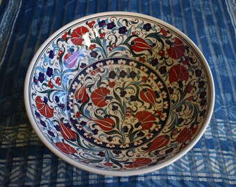 Turkish Ceramic Bowl, large serving bowl with  Iznik floral design