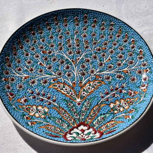 Sky Blue Ceramic Platter, Tree of Life design, for food or display