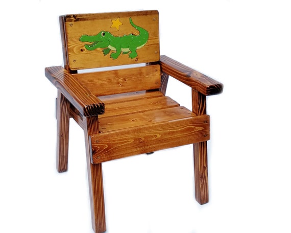 Kids Chair Alligator Art Engraved And Painted Wood Whimsical Kids Chair Alligator Art Engraved And, Whimsical Outdoor Furniture