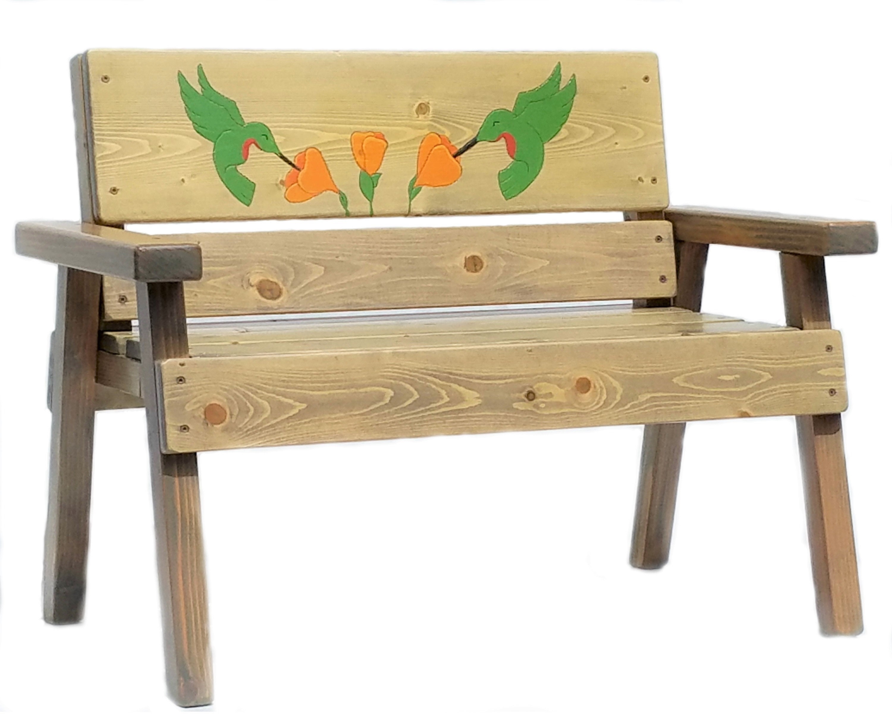 Engraved And Painted Kids Wood Bench Hummingbird Art Etsy