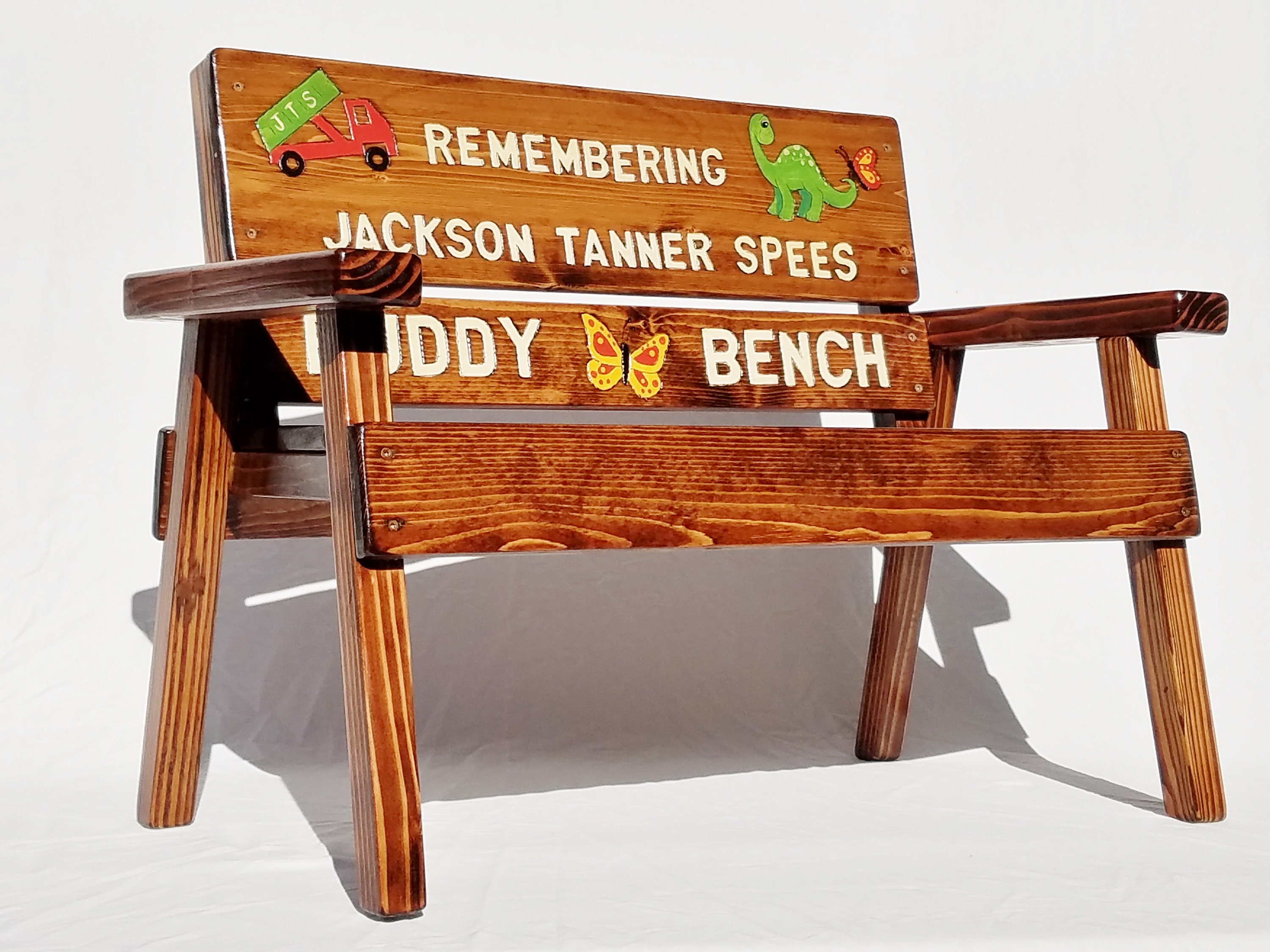 Personalized outlet wooden bench