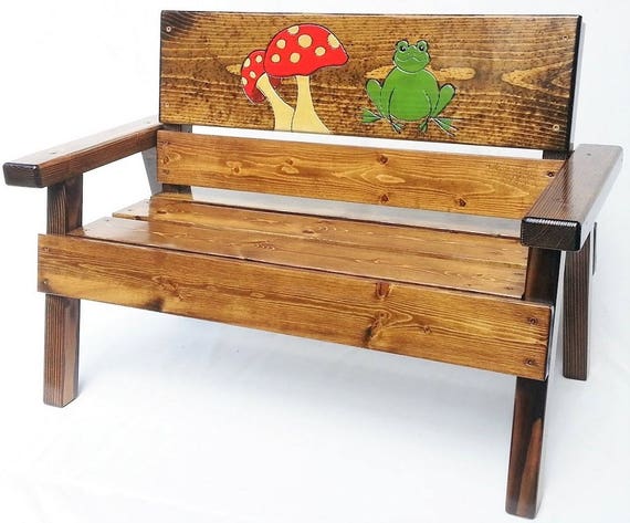 Childrens Mushroom Bench Kids Outdoor Wood Furniture Toddler Etsy