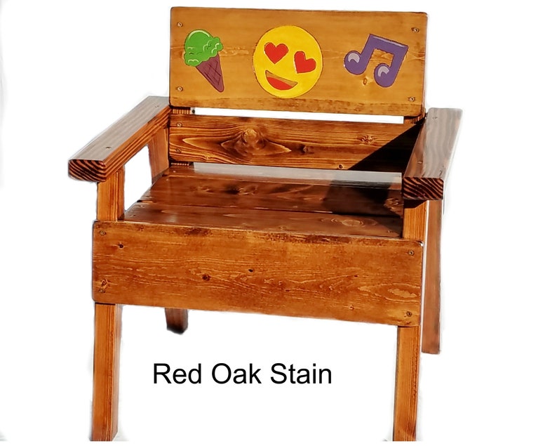 Outdoor Wood Furniture Whimsical Painted and Engraved Emoji Kids Chair 12 Children Toddler Folk Art Gift Boy or Girl