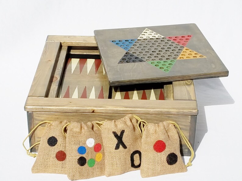 Board Game Box 4 Wooden Games Table Top Backgammon Etsy