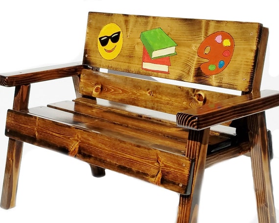 Kids Emoji Message Design Wood Bench Childrens Indoor Etsy