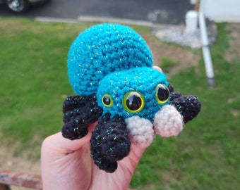 Sparkly Blue Baby Spider - Ready to Ship crochet doll