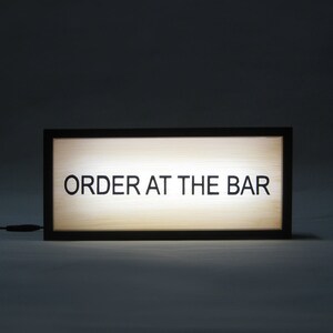 Order At The Bar Hand-Painted Sign with Handmade Wooden Lightbox for Bar, Bistro or Home Bar Wall Décor Modern Minimalist Directional Lights