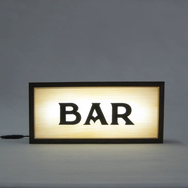 Light Up BAR Sign, Handcrafted Wooden Light Box Sign for Home Bar, Vintage Kitchen Decor Lighting, Illuminated Hand Painted Signs