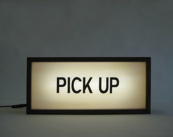 PICK UP Sign Handcrafted Wooden Light Box Sign, Hand Painted Light Up Coffee Shop Sign for Table Display or Hanging
