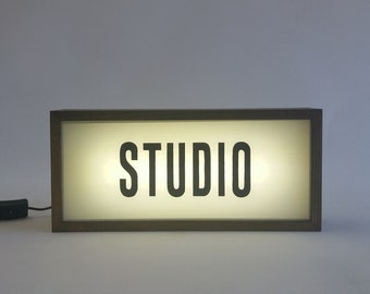 Studio Lightbox Sign, Handcrafted Wooden Light Box, Hand Painted Signs, Lighted Signage for Music, Artist, Sculptor or Photographer Studio