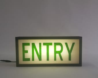 Lighted Entry Sign, Mid Century Modern Light Up Sign for Business, Handcrafted Wooden Light Box with Hand Painted Signs, Tasmanian Oak Frame