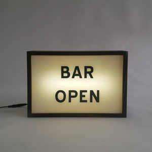 BAR OPEN Lightbox Sign, Home Bar Decor Light, Lighted Signage, LED Illuminated Signs, Modern Minimalist Hand-painted Sign, Hand-crafted