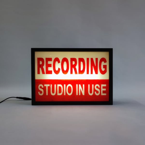 Recording Studio In Use Lightbox Sign, Retro Style Music Studio Signage in Red, Hand-Painted Illuminated Signs, Handmade Wooden Light Box