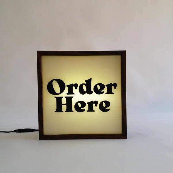 Retro Style Lighted Order Here Business Sign, Hand-crafted Wooden Lightbox Sign, Hand-painted Sign for Restaurants Coffee Shop Counter Light