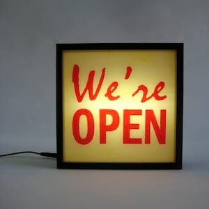Retro Style We&#39;re Open Sign Handcrafted Wooden Light Box Sign for Restaurant, Diners, Coffee Shop, Business Storefront Signage