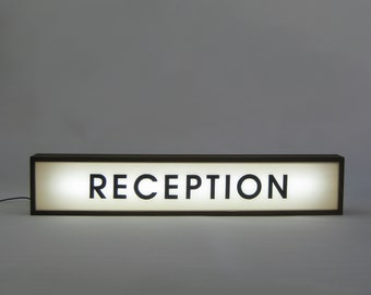 Hotel Reception Sign, Mid Century Modern Light Box Sign, Artisan Handcrafted Wooden Light Box Hand Painted Signs 33 x 6.3 Inch