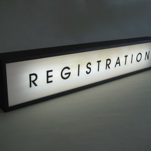 Registration Lightbox Sign, Custom Handcrafted Wooden Light Box, Hand Painted Signs, Personalised for Boutique Hotel, Gallery, Studio Décor