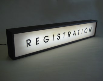 Registration Lightbox Sign, Custom Handcrafted Wooden Light Box, Hand Painted Signs, Personalised for Boutique Hotel, Gallery, Studio Décor