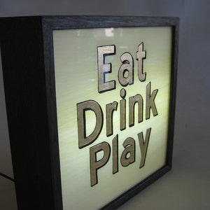 Light Up Gold Leaf Gilded Signs EAT DRINK PLAY Handcrafted Wooden Lightbox  Retro Illuminated Home Decor Kitchen Cafe Lights