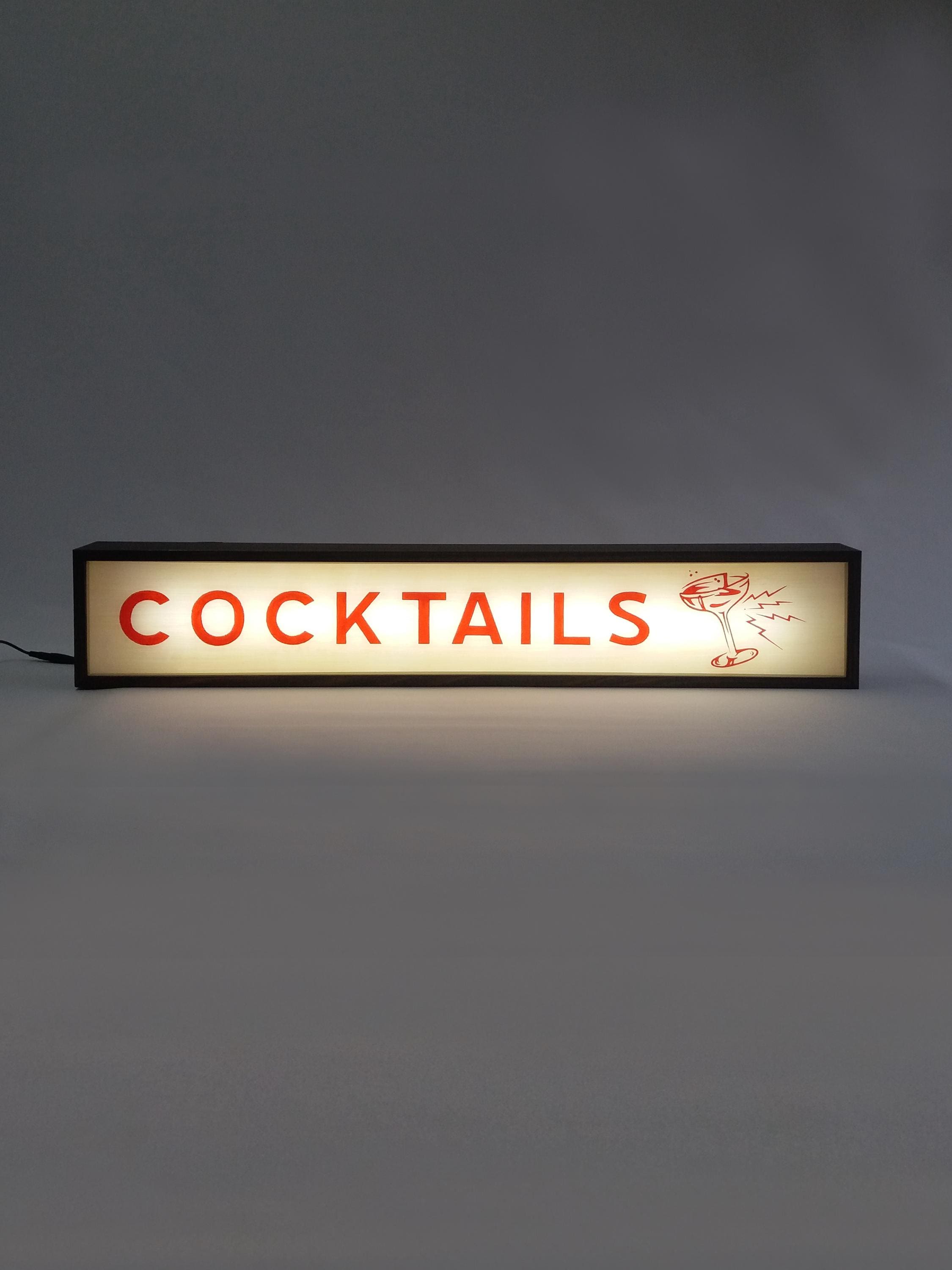 Cocktails Lighted Sign in Red With Martini Illustration, Custom ...