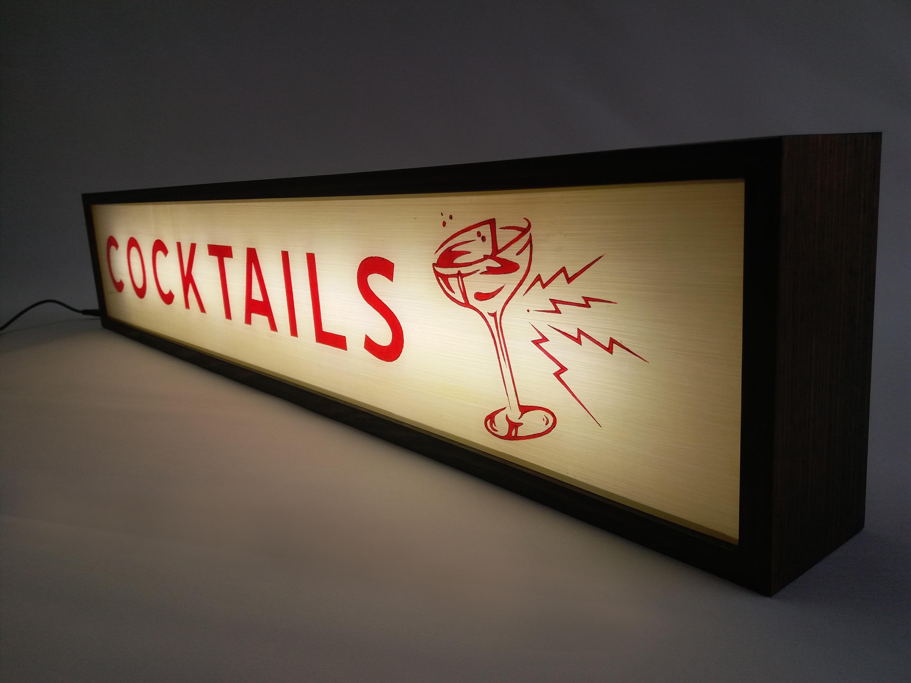 Cocktails Lighted Sign in Red With Martini Illustration, Custom ...