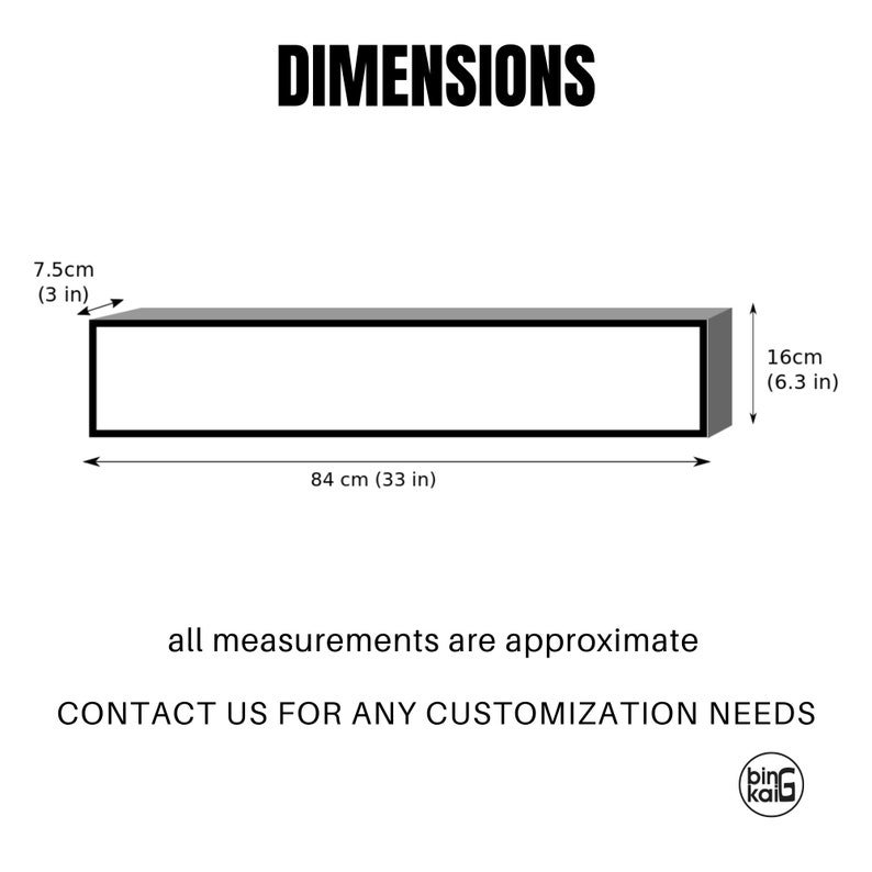Pode incluir: Um desenho a preto e branco de uma caixa retangular com dimens&otilde;es etiquetadas em polegadas e cent&iacute;metros. O texto "DIMENSIONS" est&aacute; na parte superior da imagem. O texto "all measurements are approximate" est&aacute; abaixo da caixa. O texto "CONTACT US FOR ANY CUSTOMIZATION NEEDS" est&aacute; abaixo do texto "all measurements are approximate".