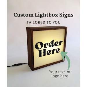 Custom Signs, Personalized Business Name Sign, Handcrafted Sign Wooden Light Box, Square Lightbox 25x25cm, Your Business Logo Light Up Sign