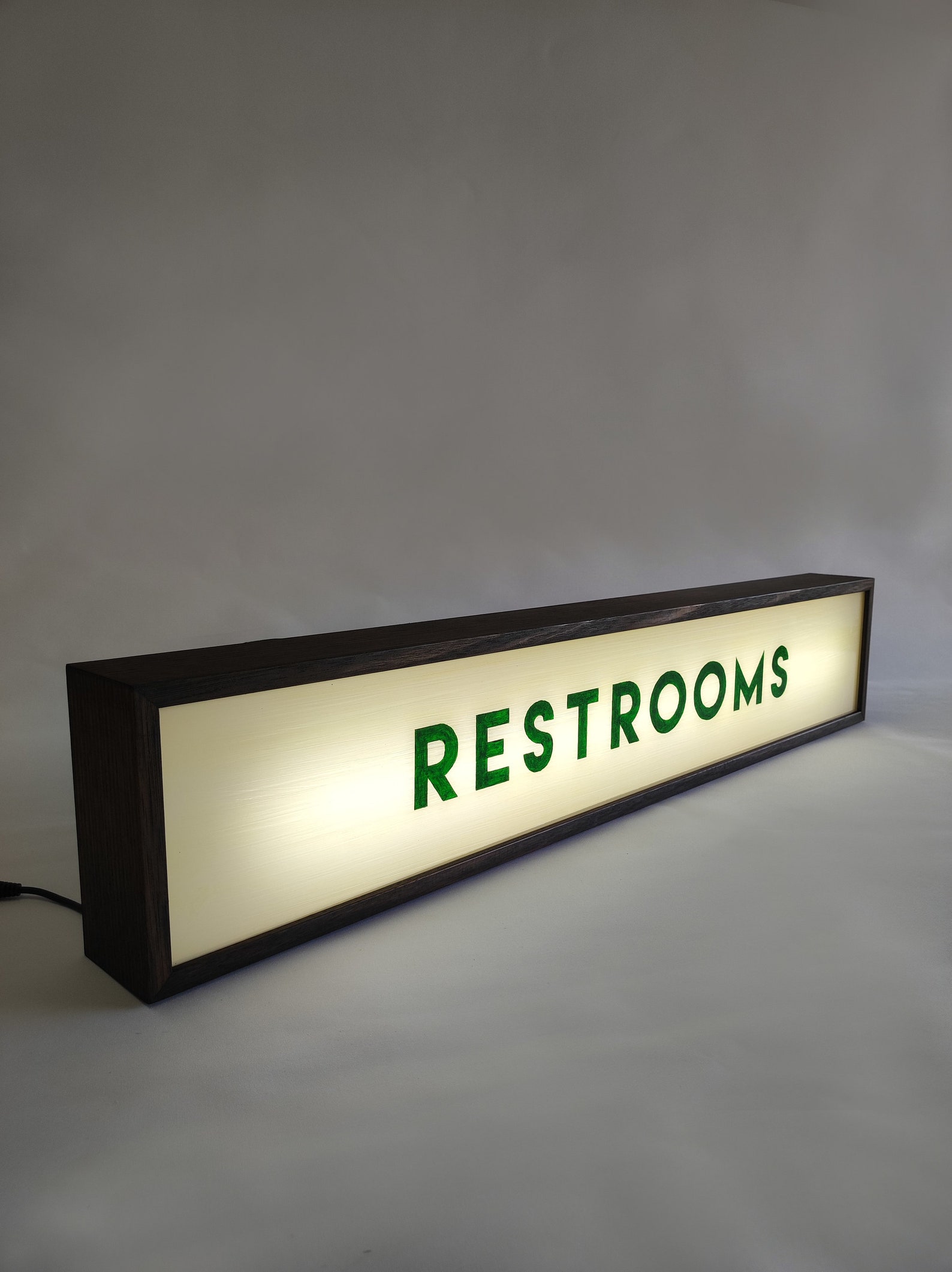 Led Restroom Sign Lighted Restrooms Sign, Artisan Hand-painted Green Lettering in Hand ...