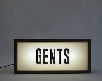 Gents Light Box Sign, Men Bathroom Sign, Direction Sign for Business, Handcrafted Wooden Lightbox Sign, Hand Painted Signs 35 x 16 cm