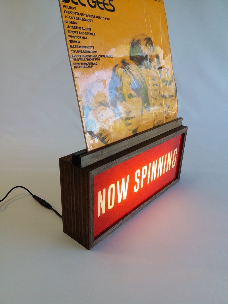Light Box Record Sign Now Spinning Record Stand With Lightbox Sign in Red, Handmade Vinyl ...