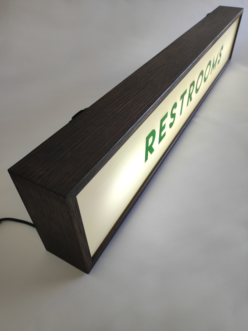 Led Restroom Sign Lighted Restrooms Sign, Artisan Hand-painted Green Lettering in Hand ...