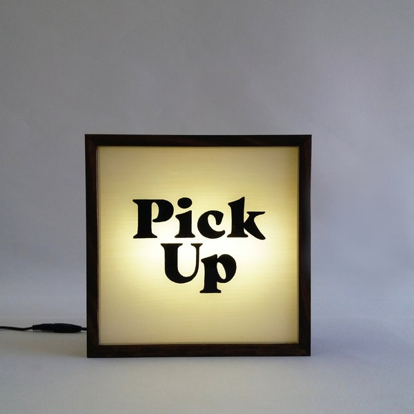 Retro Style Lighted Pick Up Here Business Sign, Handcrafted Wooden Lightbox Sign, Handpainted Sign for Restaurants Coffee Shop Counter Light