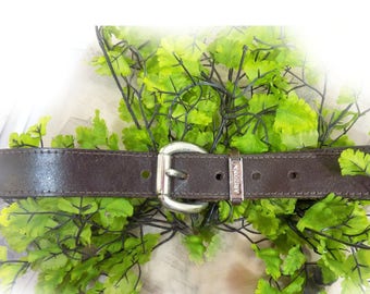 men's brown belt , genuine leather belt - heavy belt - Work belt - silver buckle belt - # B 15