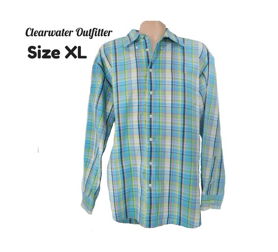 Vintage Plaid Dress Shirt Men -long sleeve shirt … - image 1