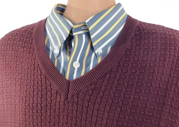 Vintage Burgundy sweater vest men, V neck Preppy … - image 3