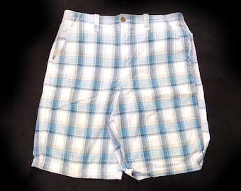 Men's blue white plaid shorts -  Men's Bermuda Shorts - Cotton summer Shorts , size -34 shorts, # 36