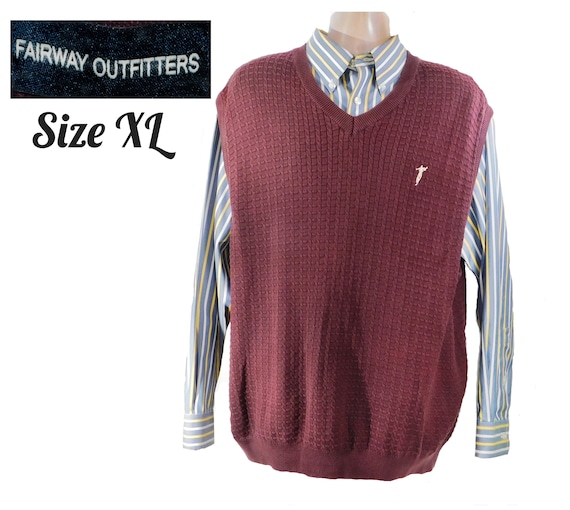 Vintage Burgundy sweater vest men, V neck Preppy … - image 1