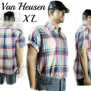 heren geruit overhemd - shirt met korte mouwen, heren button down shirt, retro geruit overhemd - Heren zomershirt, geruit overhemd - maat X L # 29