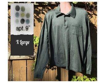 Vintage 9'0s Streetwear T-Shirt- Knit Long Sleeve T-Shirt men -Retro Pullover Top -Knit Long Sleeve Polo Shirt -size X large,   # 34