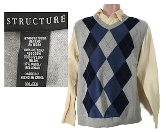 Men's sweater vest,  Gray sweater vest, sweater vest - Grandpa sweater vest - preppy sweater vest -Wool Blend    size 2 XL ,   # 4