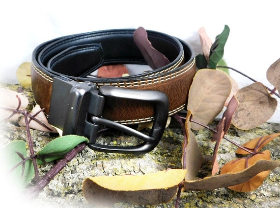 reversible buckle belt -Black brown Leather belt-… - image 1