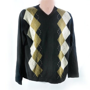 Vintage Argyle Sweater -Brown men&#39;s Sweater - Preppy Sweater - V neck sweater, pull over sweater -  # 36